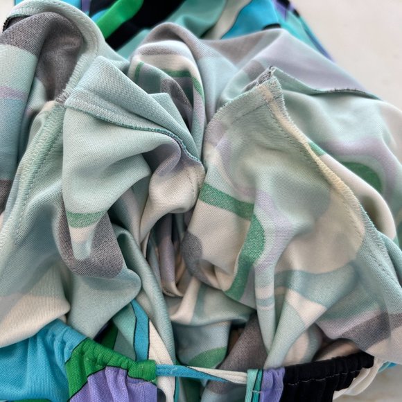 EMILIO PUCCI BLUE MULTI SILK FAUX WRAP ENAMEL BUCKLE DRESS MODEL 72RH25 SIZE IT - Picture 15 of 17